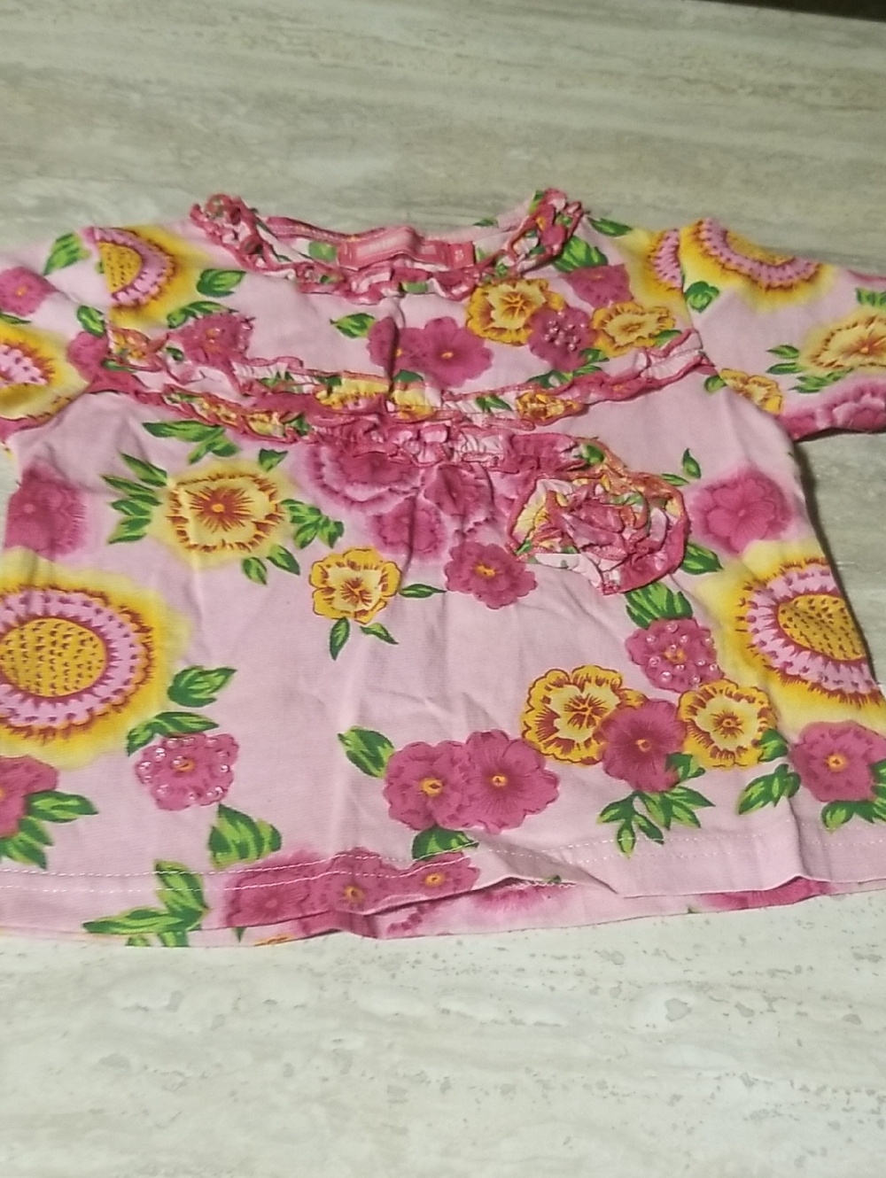 Mim-Pi Pink Floral Ruffle Short-Sleeve Tee Size 104